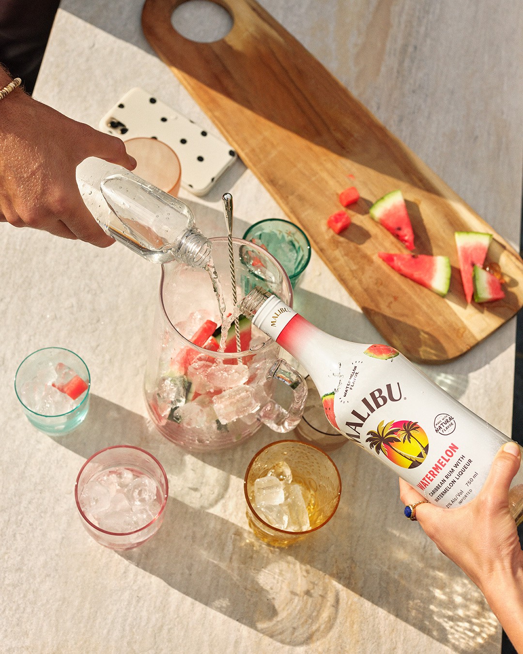 slide 8 of 8, Malibu White Rum with Watermelon Liqueur, 1 L Bottle, 21% ABV, 1 liter