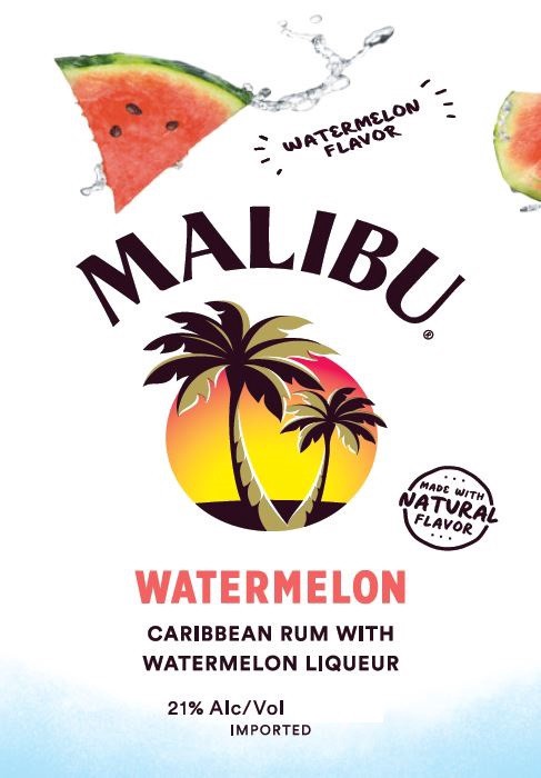 slide 4 of 8, Malibu White Rum with Watermelon Liqueur, 1 L Bottle, 21% ABV, 1 liter