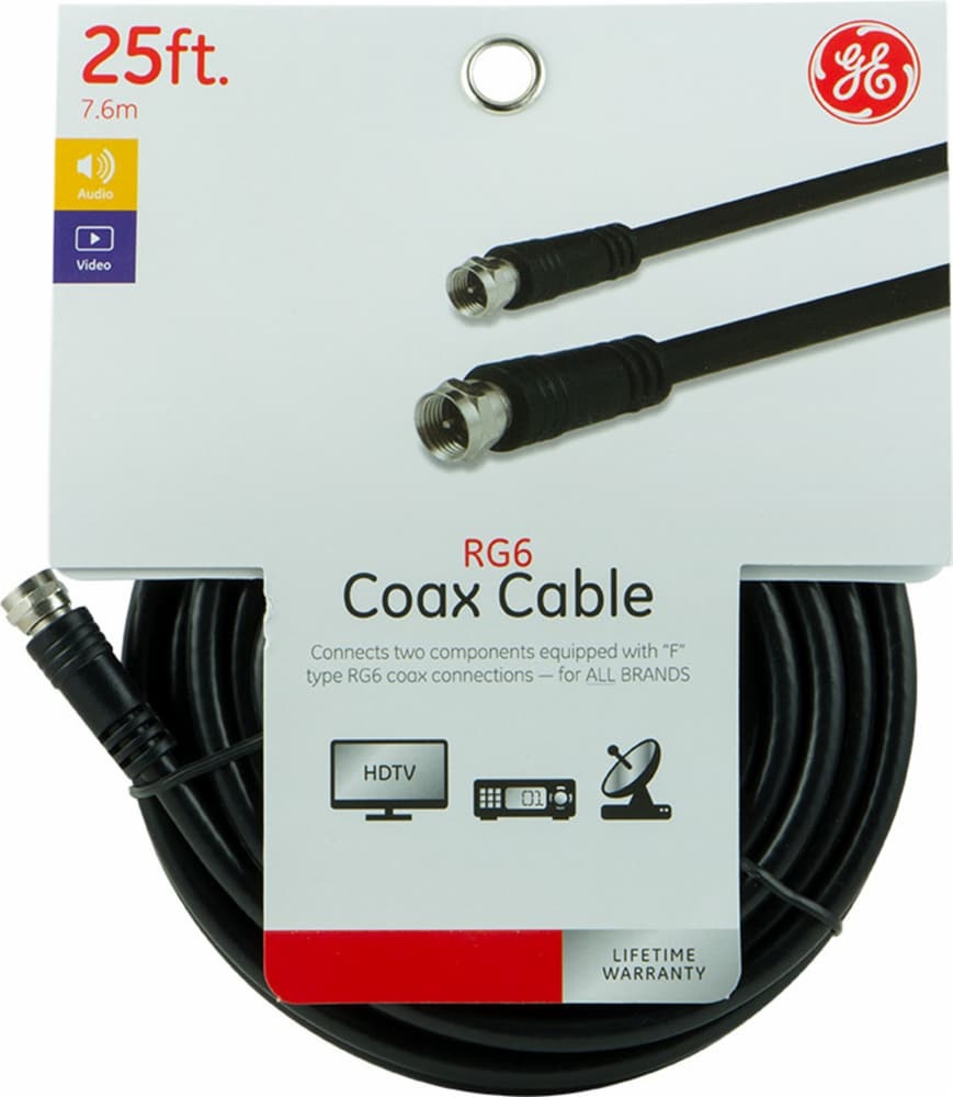 slide 1 of 1, Ge Rg6 Coax Cable - Black, 25 ft