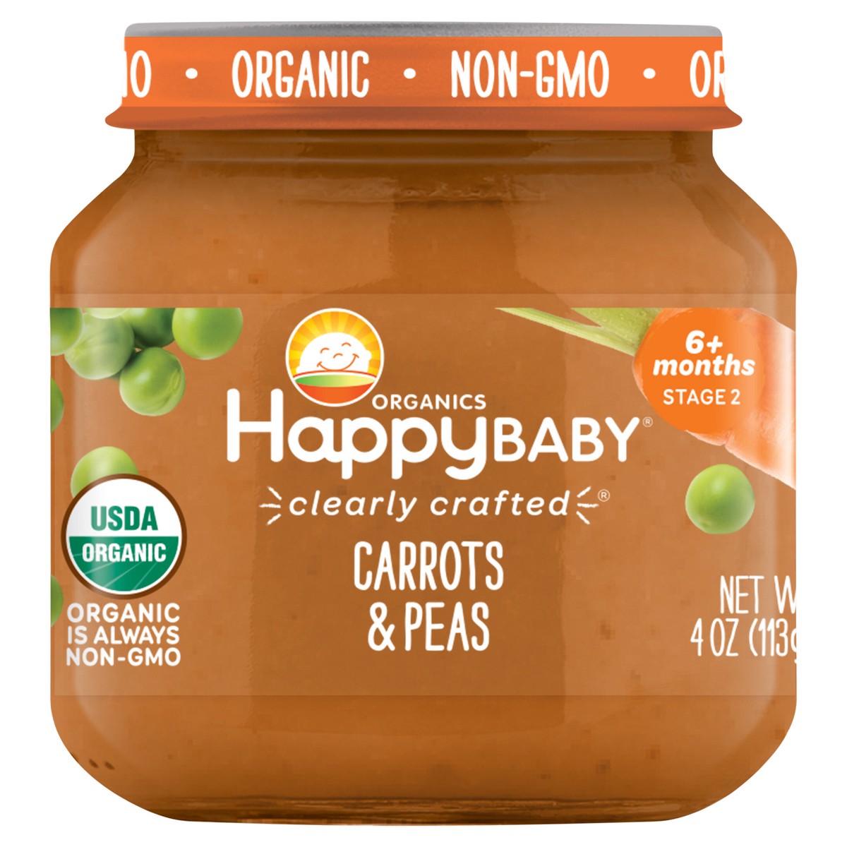 slide 1 of 3, Happy Baby Happy Family HappyBaby Clearly Crafted Carrots & Peas Baby Meals Jar - 4oz, 4 oz