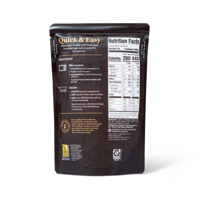 slide 3 of 4, 90 Second Brown Rice, Quinoa & Red Rice with Flaxseeds Microwavable Pouch - 8.5oz - Good & Gather™, 8.5 oz