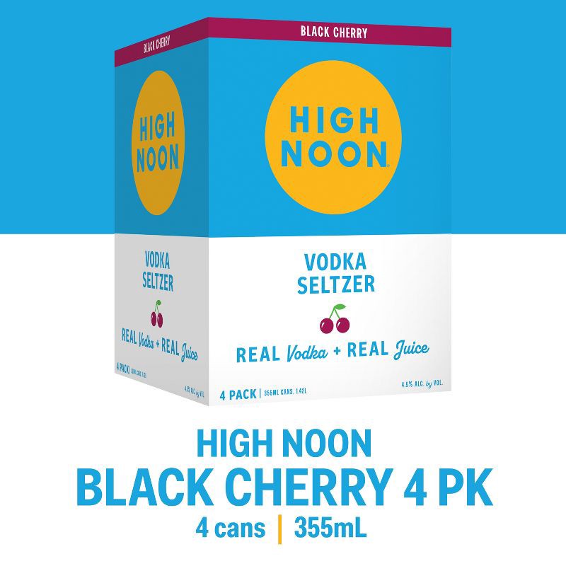 slide 2 of 9, High Noon Black Cherry Vodka Hard Seltzer - 4pk/355ml Cans, 4 ct; 355 ml