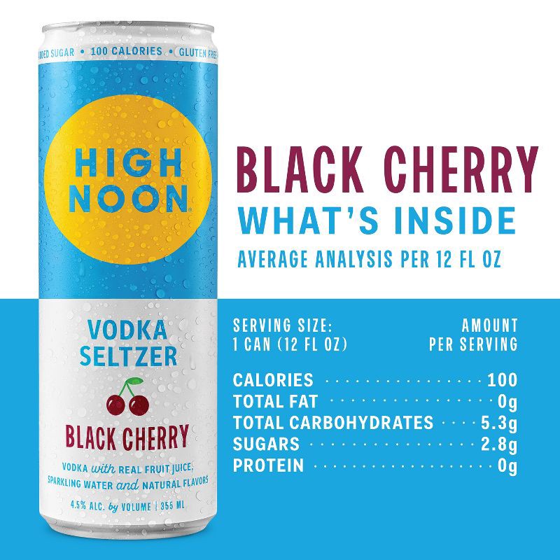 slide 3 of 9, High Noon Black Cherry Vodka Hard Seltzer - 4pk/355ml Cans, 4 ct; 355 ml