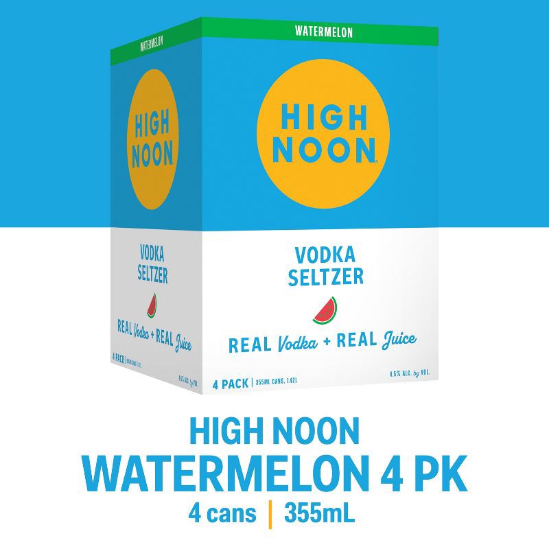 slide 2 of 9, High Noon Watermelon Vodka Hard Seltzer - 4pk/355ml Cans, 4 ct; 355 ml