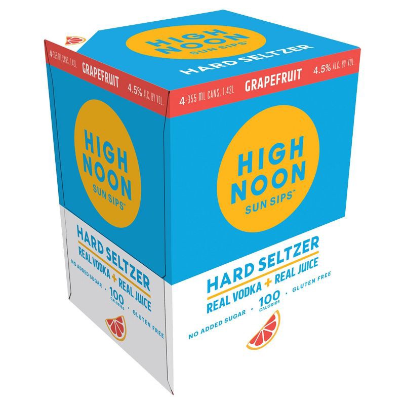 slide 1 of 9, High Noon Grapefruit Vodka Hard Seltzer - 4pk/355ml Cans, 4 ct; 355 ml