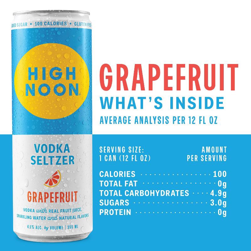 slide 7 of 9, High Noon Grapefruit Vodka Hard Seltzer - 4pk/355ml Cans, 4 ct; 355 ml