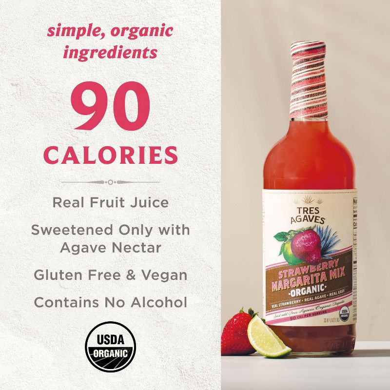 slide 4 of 7, Tres Agaves Organic Strawberry Margarita Mix - 1L Bottle, 1 liter