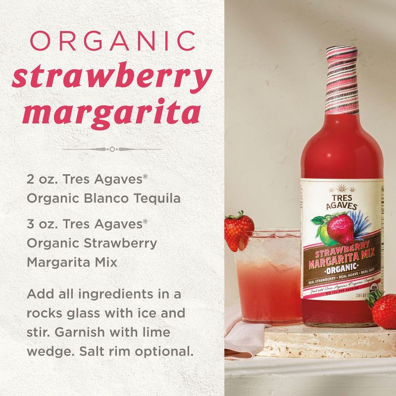 slide 6 of 7, Tres Agaves Organic Strawberry Margarita Mix - 1L Bottle, 1 liter