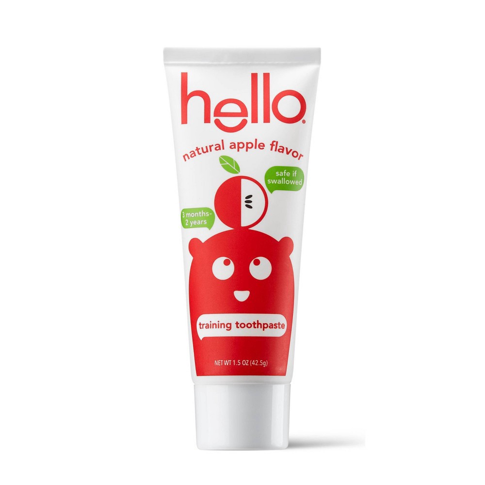 slide 3 of 4, hello Natural Apple Flavored Toothpaste and Toddler Toothbrush Bundle Fluoride Free - 1.5oz, 1.5 oz