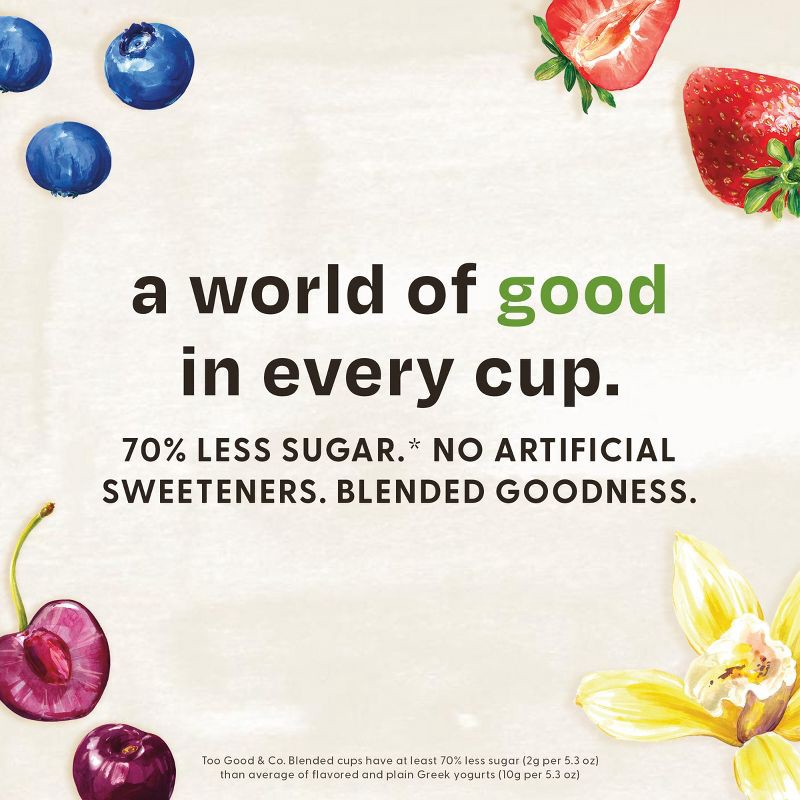 slide 2 of 6, Too Good & Co. Low Fat Lower Sugar Strawberry Greek Yogurt - 12g Protein 4ct/5.3oz Cups, 12 gram, 4 ct, 5.3 oz