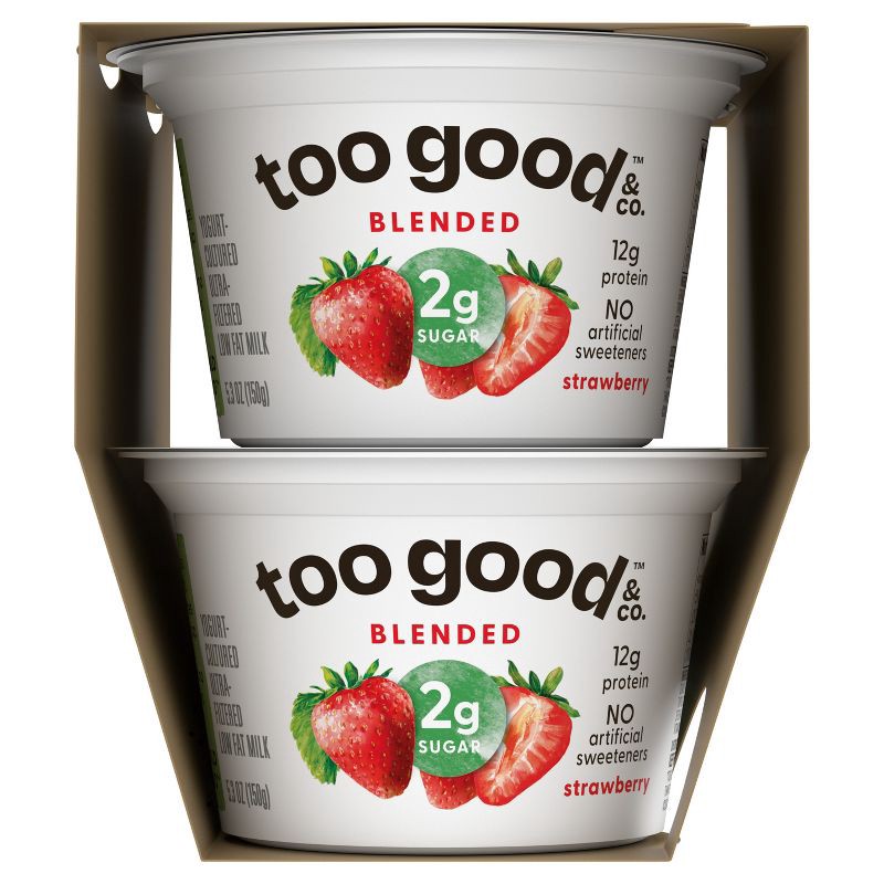 slide 5 of 6, Too Good & Co. Low Fat Lower Sugar Strawberry Greek Yogurt - 12g Protein 4ct/5.3oz Cups, 12 gram, 4 ct, 5.3 oz