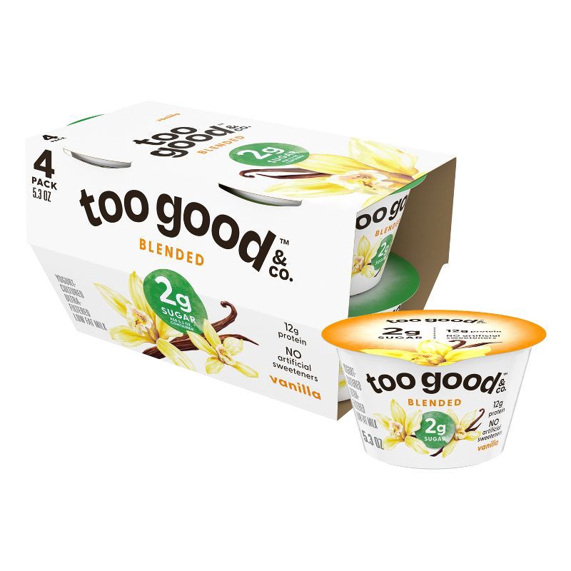 slide 1 of 7, Too Good & Co. Low Fat Lower Sugar Vanilla Greek Yogurt - 12g Protein 4ct/5.3oz Cups, 12 gram, 4 ct, 5.3 oz