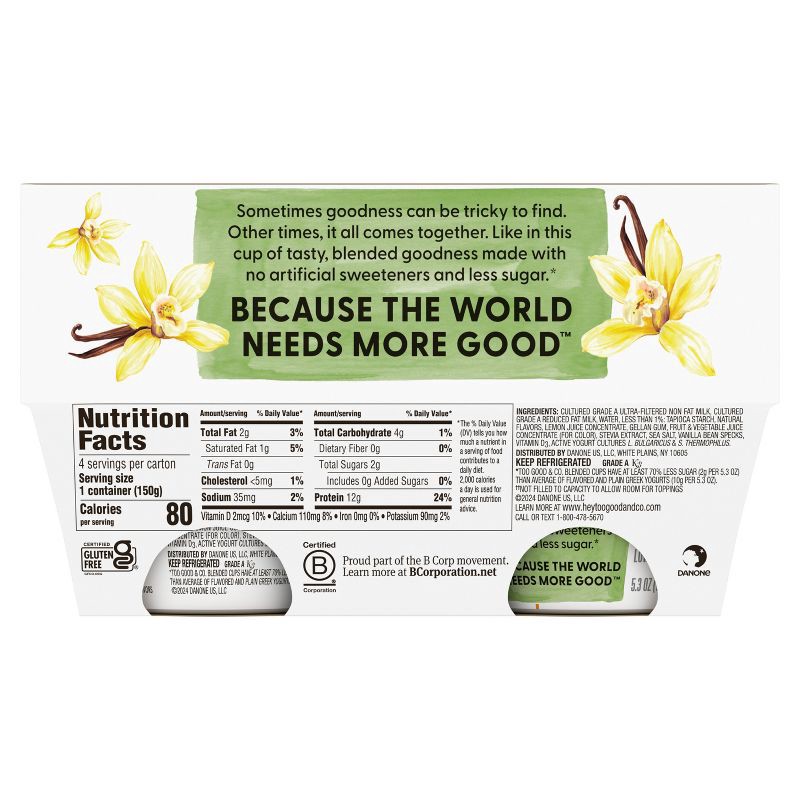 slide 6 of 7, Too Good & Co. Low Fat Lower Sugar Vanilla Greek Yogurt - 12g Protein 4ct/5.3oz Cups, 12 gram, 4 ct, 5.3 oz
