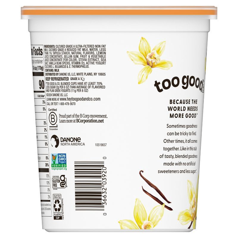 slide 6 of 7, Too Good & Co. Low Fat Lower Sugar Vanilla Greek Yogurt - 13g Protein 32oz, 13 gram, 32 oz