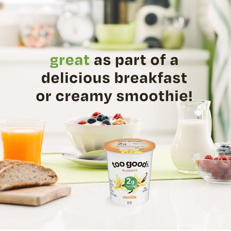 slide 6 of 11, Too Good & Co. Low Fat Lower Sugar Vanilla Greek Yogurt - 13g Protein 32oz, 13 gram, 32 oz