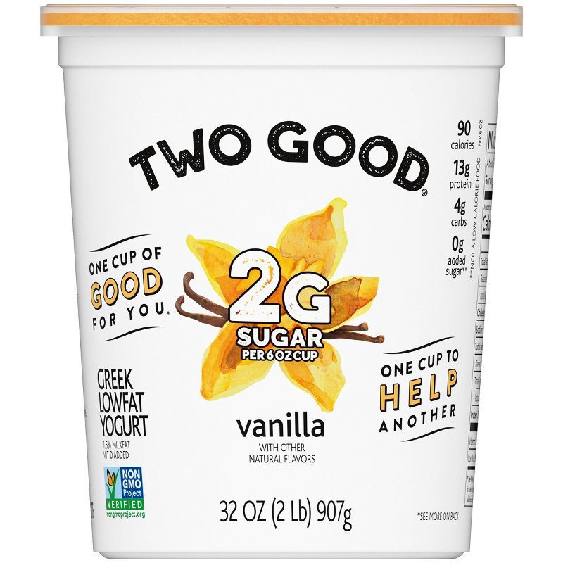 slide 8 of 15, Two Good Low Fat Lower Sugar Vanilla Greek Yogurt - 32oz Tub, 32 oz