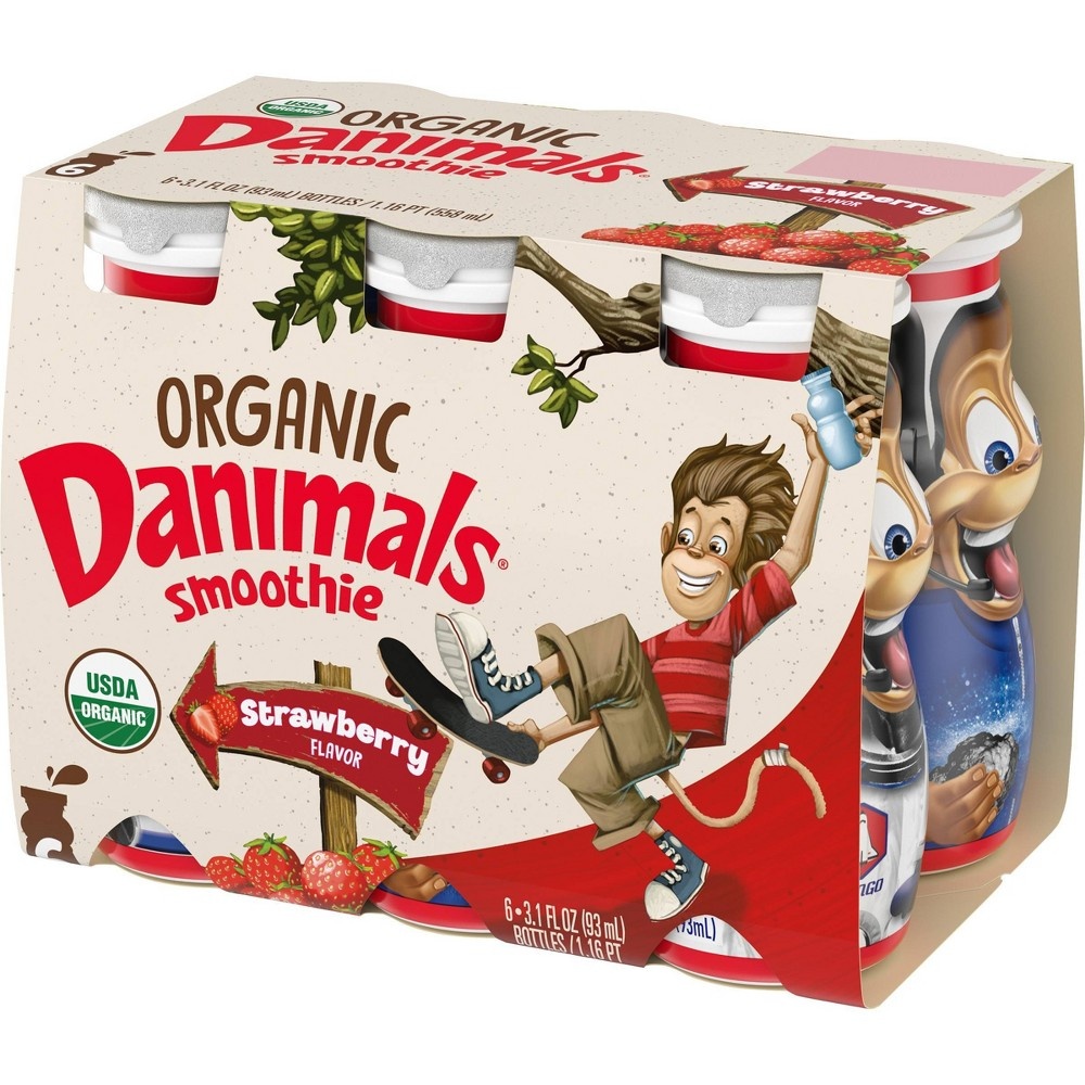 slide 4 of 5, DANNON Danimals Organic Strawberry Flavored Kids' Yogurt Smoothies, 6 ct, 3.1 fl oz