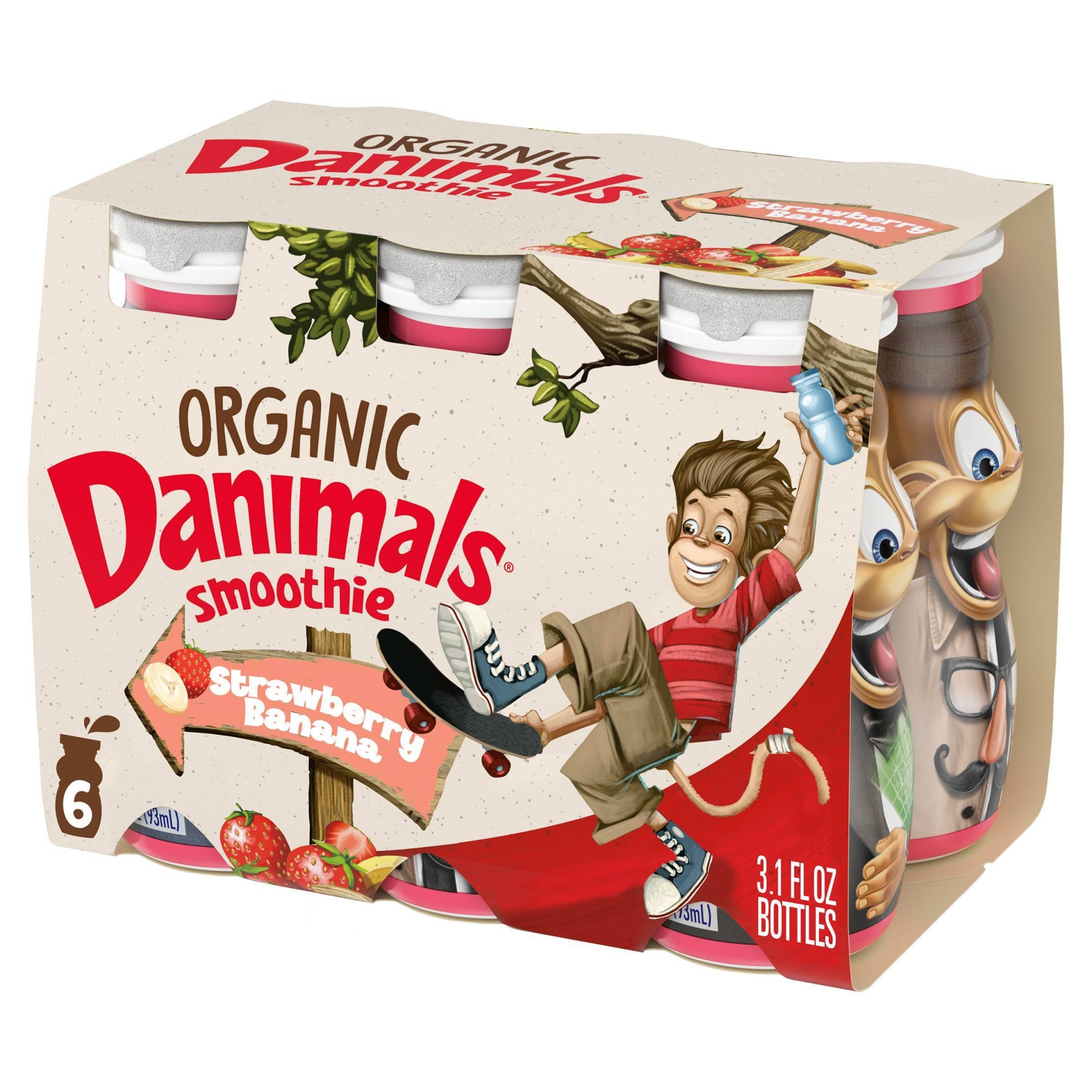 slide 1 of 5, DANNON Danimals Organic Strawberry Banana Flavored Kids' Yogurt Smoothies, 6 ct, 3.1 fl oz