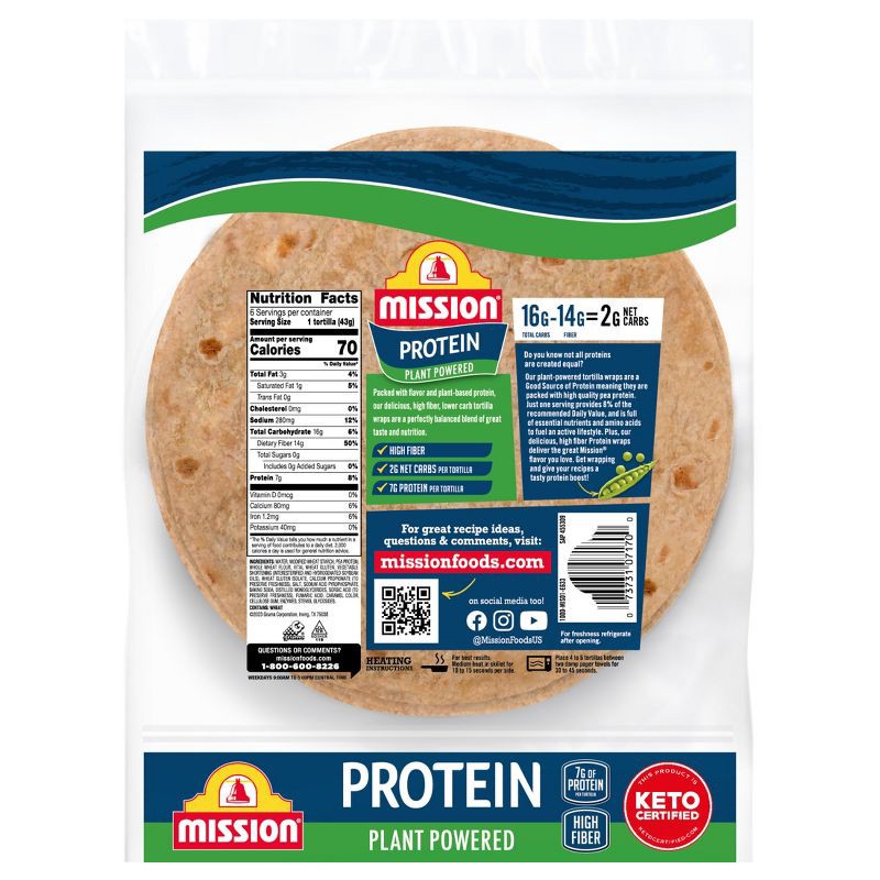 slide 2 of 9, Mission Protein Tortilla Wraps - 9oz/6ct, 6 ct; 9 oz