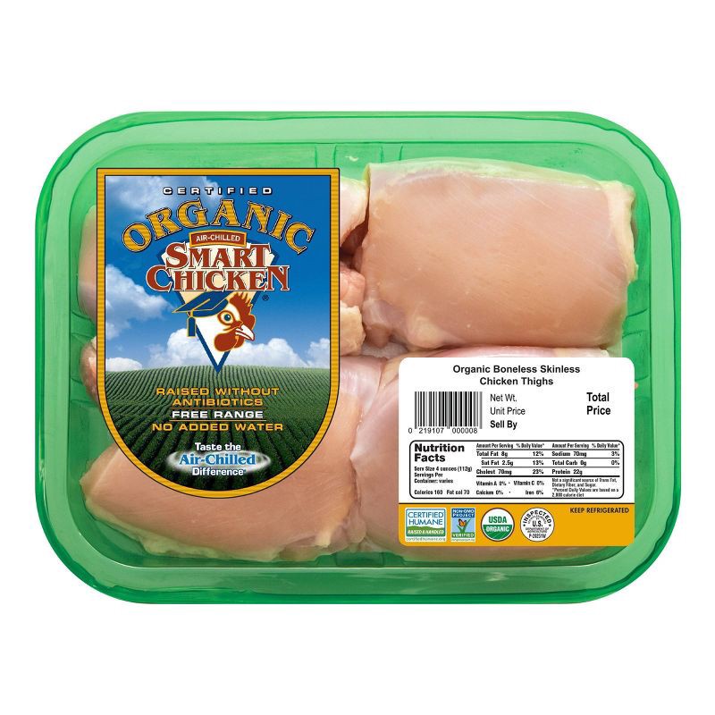 slide 1 of 7, Smart Chicken Organic Boneless & Skinless Chicken Thighs - 1-1.7lbs - price per lb, per lb