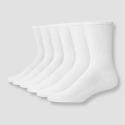 Hanes Premium Men's Big & Tall Hanes Moves Premium Performance Cushioned Crew Socks 6pk - White 12-14: Moisture Wicking, Ribbed Design