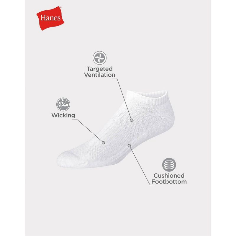 slide 4 of 4, Hanes Premium Men's Big & Tall Hanes Moves Premium Performance Cushioned Low Cut Socks 6pk - White 12-14: Breathable, Moisture Wicking, 6 ct
