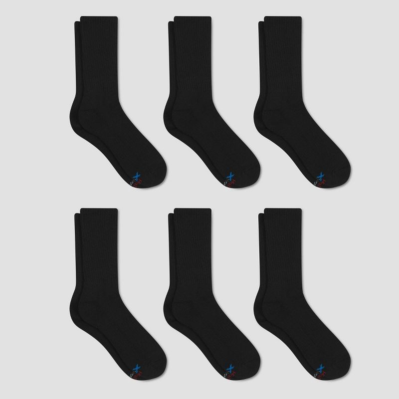 slide 2 of 3, Hanes Premium Men's Hanes Moves Premium Performance Cushioned Crew Socks 6pk - Black 6-12: Moisture Wicking, Breathable, Ribbed Midweight Fabric, 6 ct