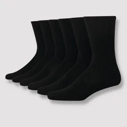 Hanes Premium Men's Hanes Moves Premium Performance Cushioned Crew Socks 6pk - Black 6-12: Moisture Wicking, Breathable, Ribbed Midweight Fabric