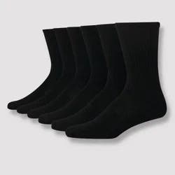 Hanes Premium Men's Hanes Moves Premium Performance Cushioned Crew Socks 6pk - Black 6-12: Moisture Wicking, Breathable, Ribbed Midweight Fabric