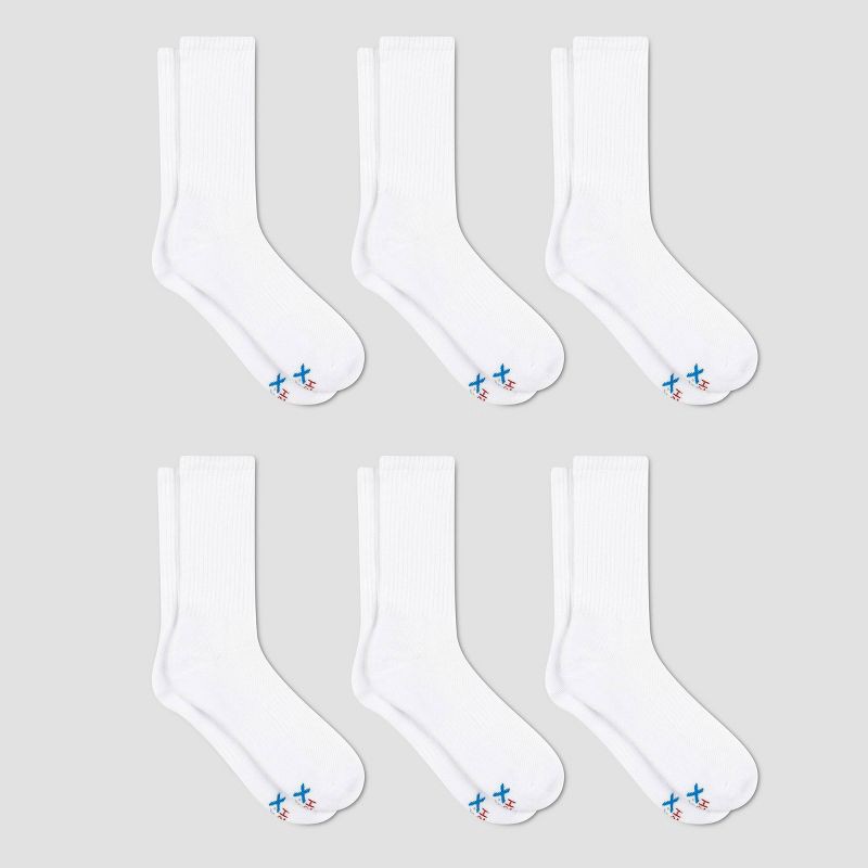 slide 2 of 3, Hanes Premium Men's Hanes Moves Premium Performance Cushioned Crew Socks 6pk - White 6-12: Breathable, Moisture Wicking, Ribbed, 6 ct