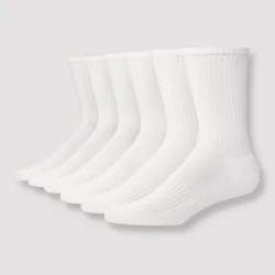 Hanes Premium Men's Hanes Moves Premium Performance Cushioned Crew Socks 6pk - White 6-12: Breathable, Moisture Wicking, Ribbed