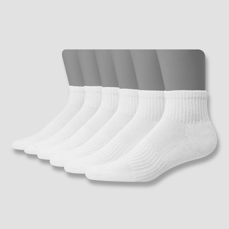 slide 1 of 3, Hanes Premium Men's Hanes Moves Premium Performance Cushioned Ankle Socks 6pk - White 6-12: Moisture Wicking, Breathable, Midweight Fabric, 6 ct