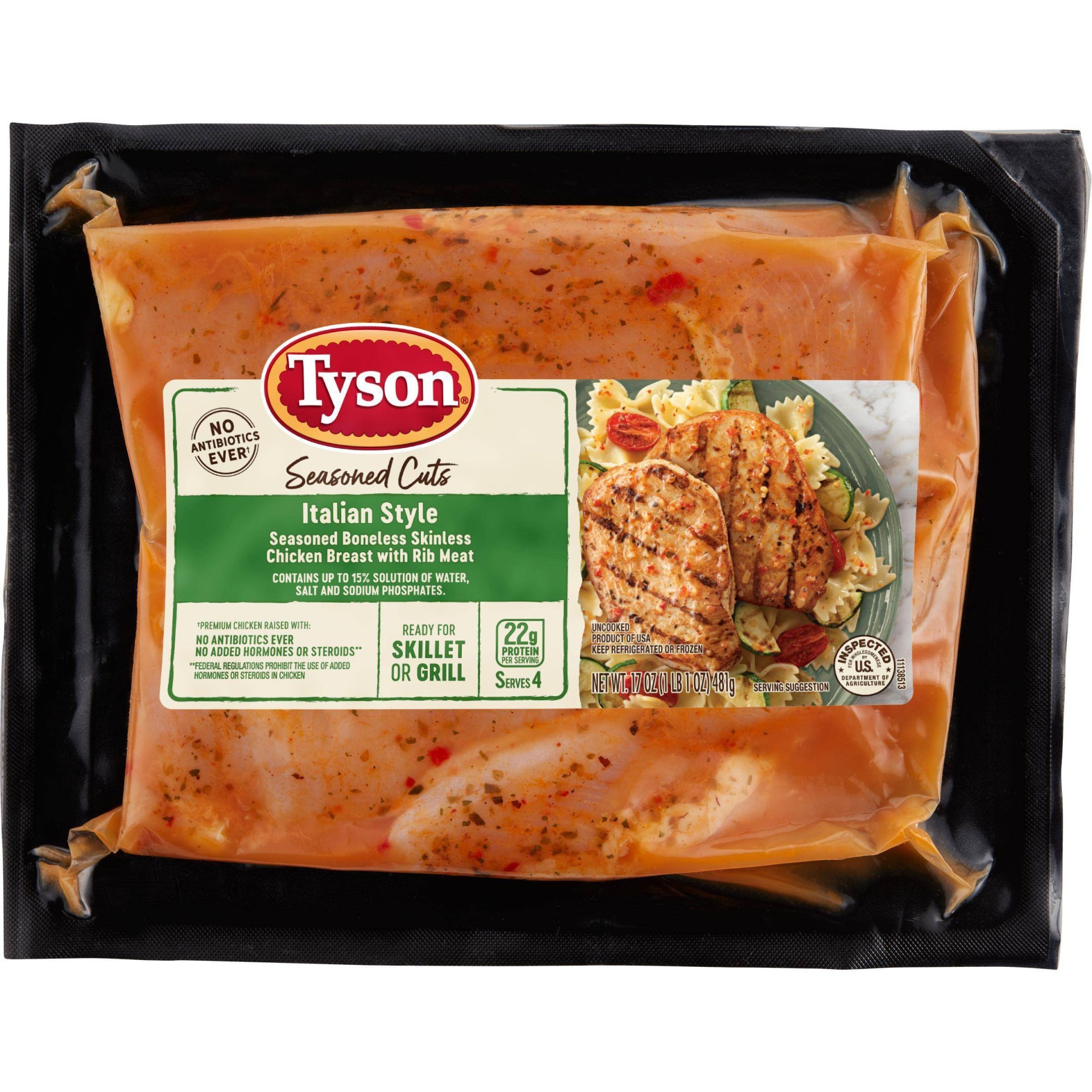 slide 1 of 1, Tyson Italian Style Seasoned Chicken Breasts, 1.0625 lb