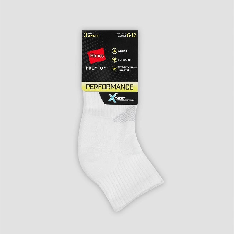 slide 3 of 3, Men's Hanes Premium Performance Power Cool Ankle Socks 3pk - White 6-12, 3 ct
