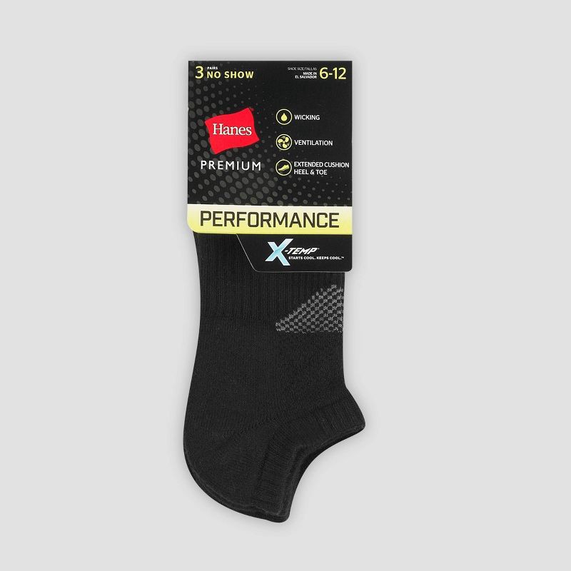 slide 3 of 3, Men's Hanes Premium Performance Power Cool No Show Socks 3pk - Black 6-12, 3 ct