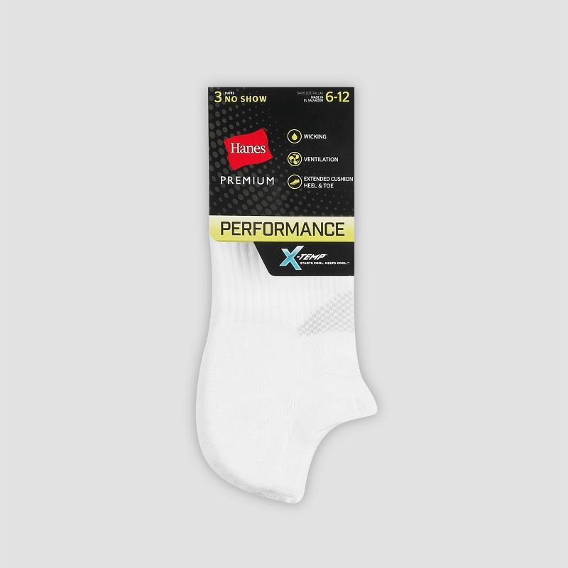slide 3 of 3, Men's Hanes Premium Performance Power Cool No Show Socks 3pk - White 6-12, 3 ct