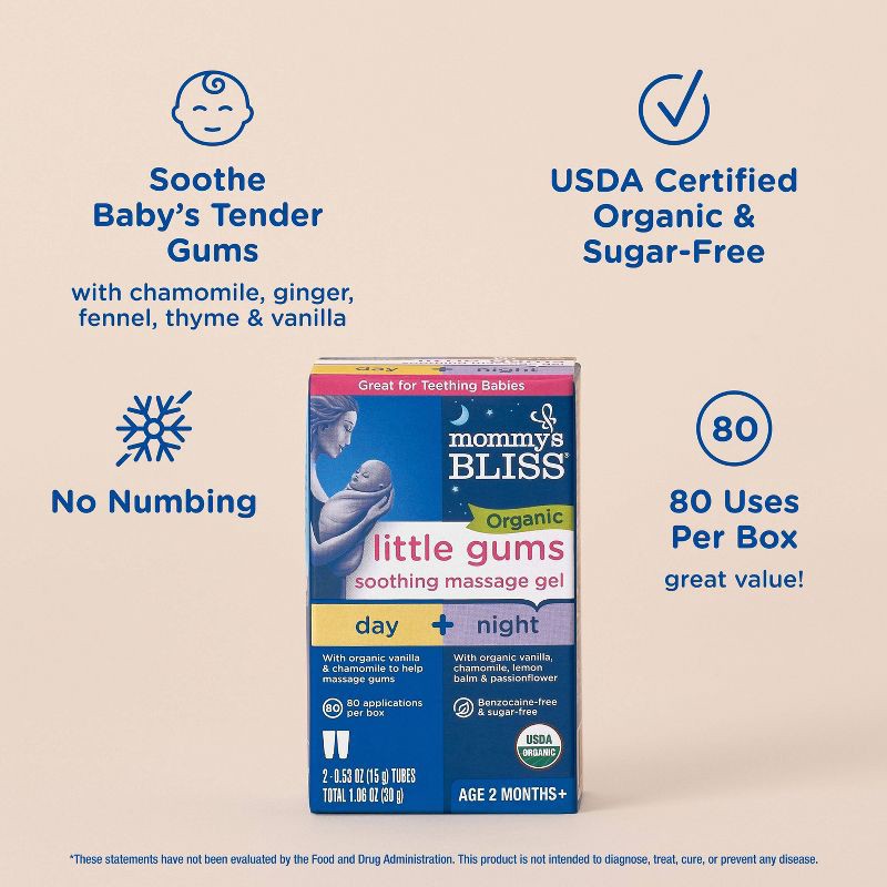 slide 4 of 9, Mommy's Bliss Organic Little Gums Soothing Massage Gel Day & Night Combo - 2ct/1.06oz, 2 ct, 1.06 oz