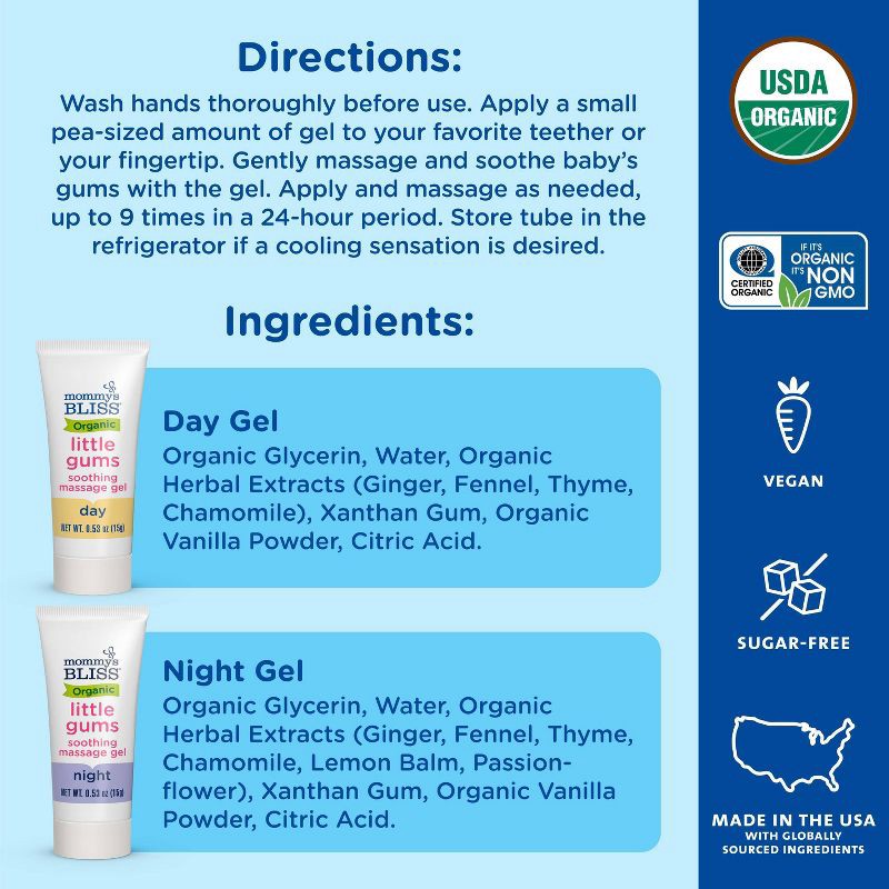 slide 6 of 9, Mommy's Bliss Organic Little Gums Soothing Massage Gel Day & Night Combo - 2ct/1.06oz, 2 ct, 1.06 oz