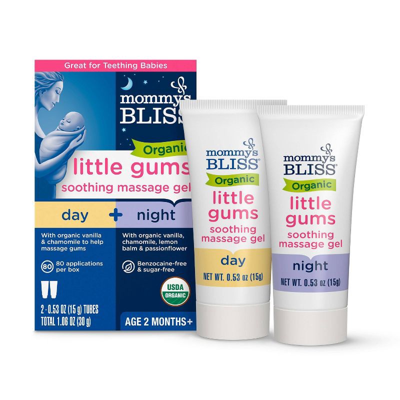 slide 1 of 9, Mommy's Bliss Organic Little Gums Soothing Massage Gel Day & Night Combo - 2ct/1.06oz, 2 ct, 1.06 oz