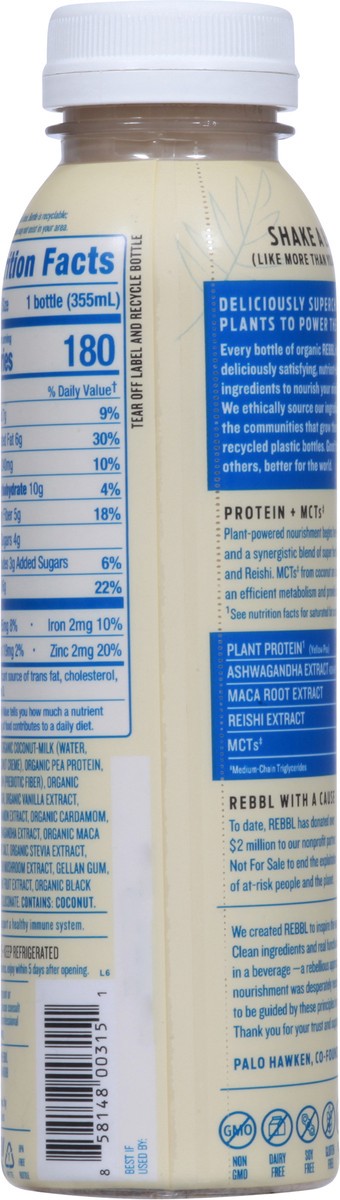 slide 5 of 9, REBBL Organic Vanilla Protein Elixir 12 fl oz, 12 fl oz