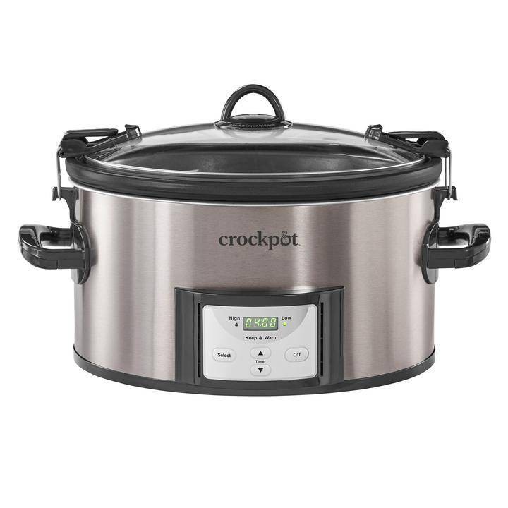 slide 1 of 12, Crock-Pot Crock Pot 7qt Cook & Carry Programmable Easy-Clean Slow Cooker - Premium Black Stainless Steel, 7 qt