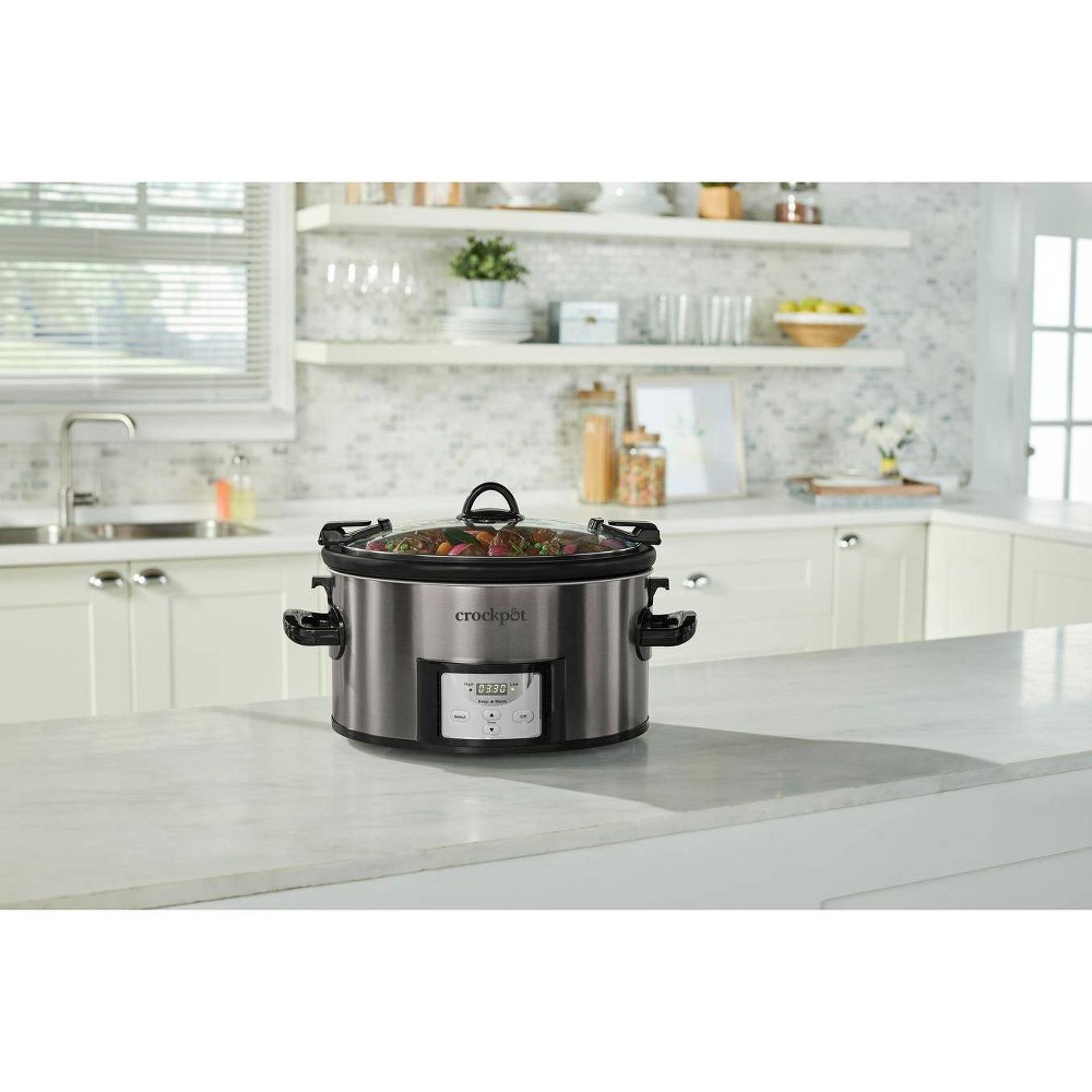 slide 5 of 12, Crock-Pot Crock Pot 7qt Cook & Carry Programmable Easy-Clean Slow Cooker - Premium Black Stainless Steel, 7 qt