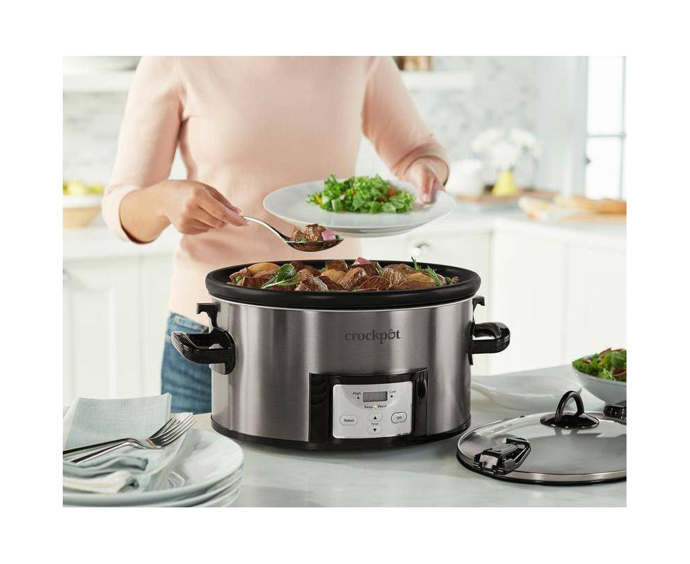 slide 9 of 12, Crock-Pot Crock Pot 7qt Cook & Carry Programmable Easy-Clean Slow Cooker - Premium Black Stainless Steel, 7 qt