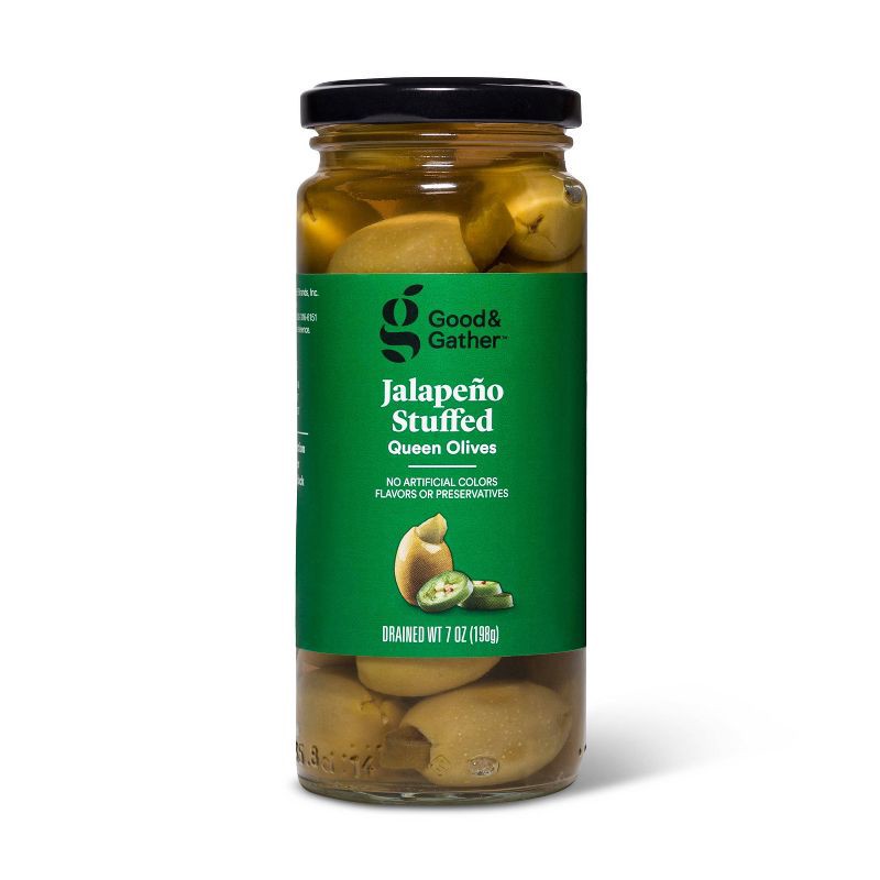 slide 1 of 4, Jalapeno Stuffed Queen Olives - 7oz - Good & Gather™, 7 oz