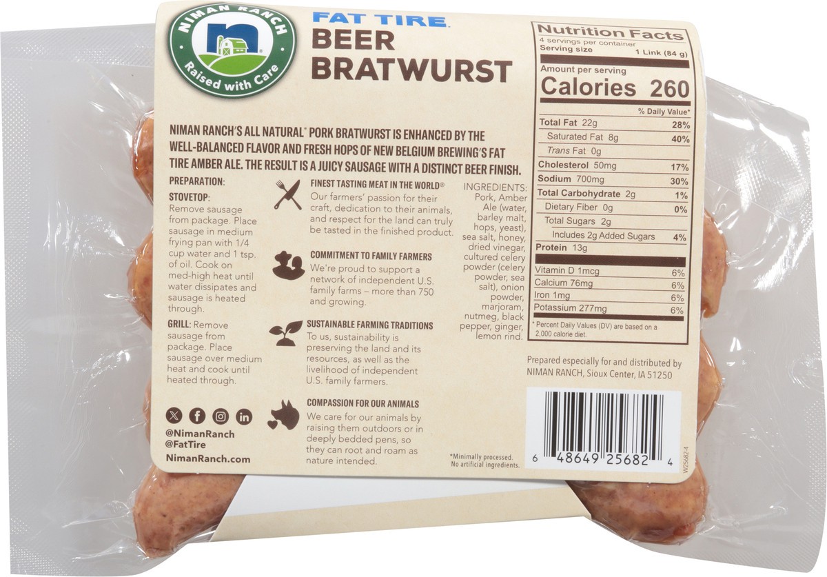 slide 11 of 14, Niman Ranch All Natural Fat Tire Beer Bratwurst 12 oz, 12 oz