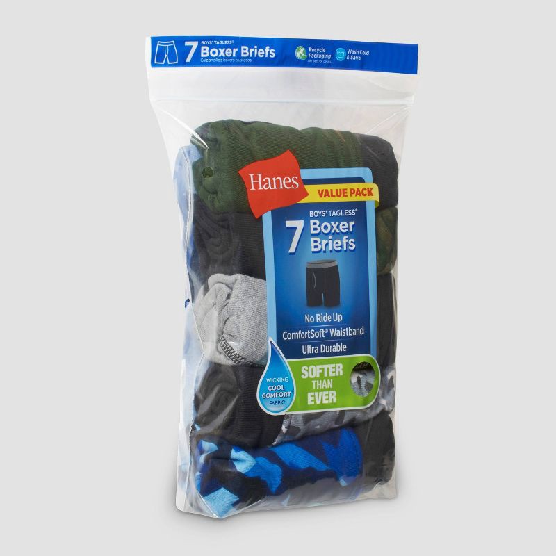 slide 2 of 5, Hanes Boys' 6 + 1 Bonus Pack Boxer Briefs - Colors May Vary XL, 1 ct