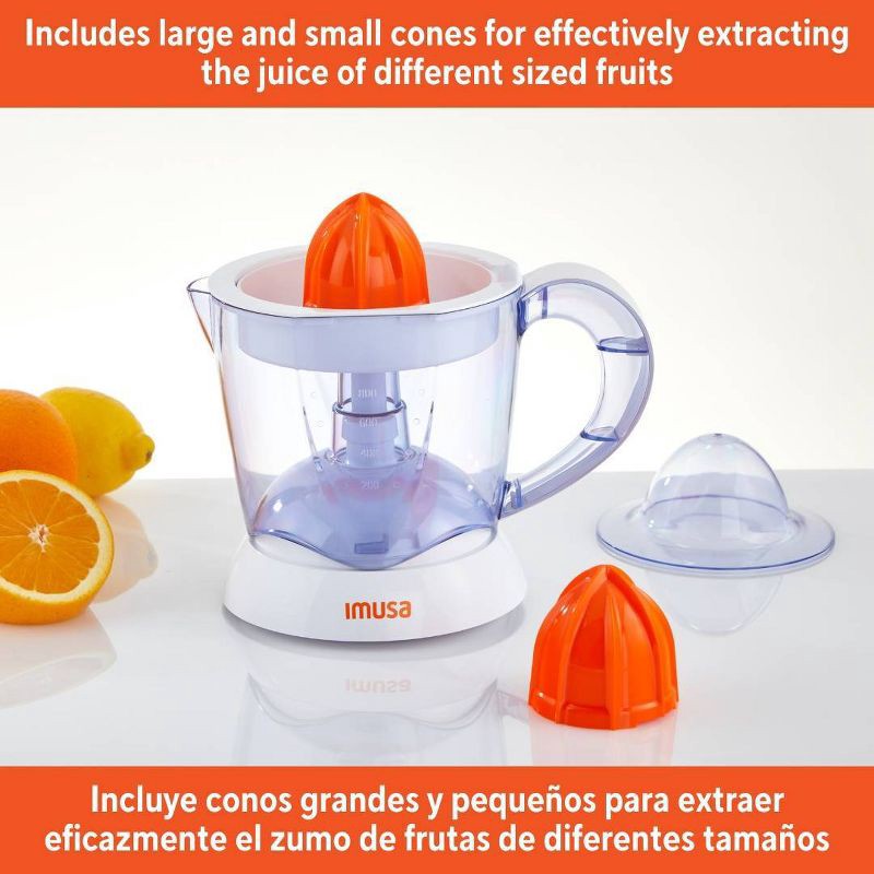 slide 2 of 7, IMUSA 34oz Electric Citrus Juicer, 25 Watts - White: Lemon Juice Maker, Plastic, 90-Day Warranty, 2.3 lbs, No Speeds, 34 oz
