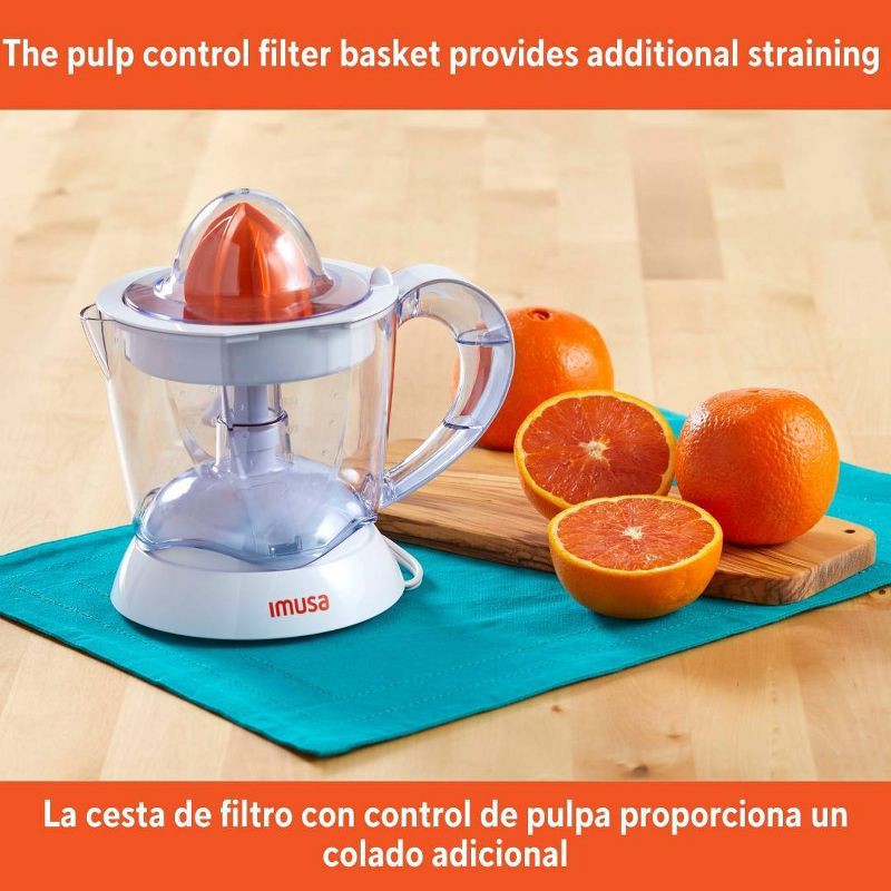 slide 3 of 7, IMUSA 34oz Electric Citrus Juicer, 25 Watts - White: Lemon Juice Maker, Plastic, 90-Day Warranty, 2.3 lbs, No Speeds, 34 oz