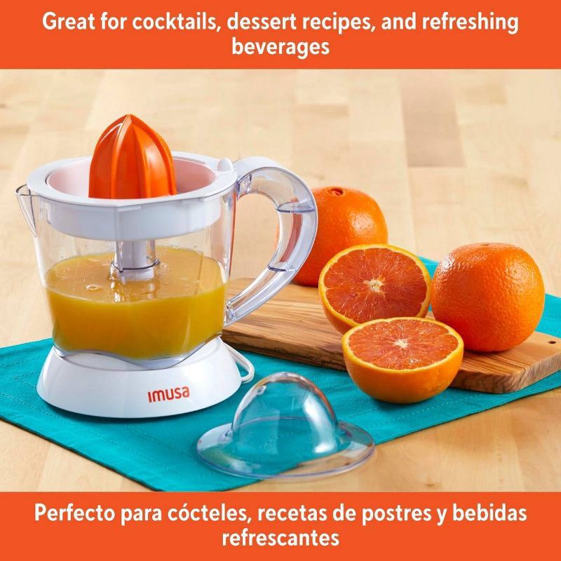slide 5 of 7, IMUSA 34oz Electric Citrus Juicer, 25 Watts - White: Lemon Juice Maker, Plastic, 90-Day Warranty, 2.3 lbs, No Speeds, 34 oz