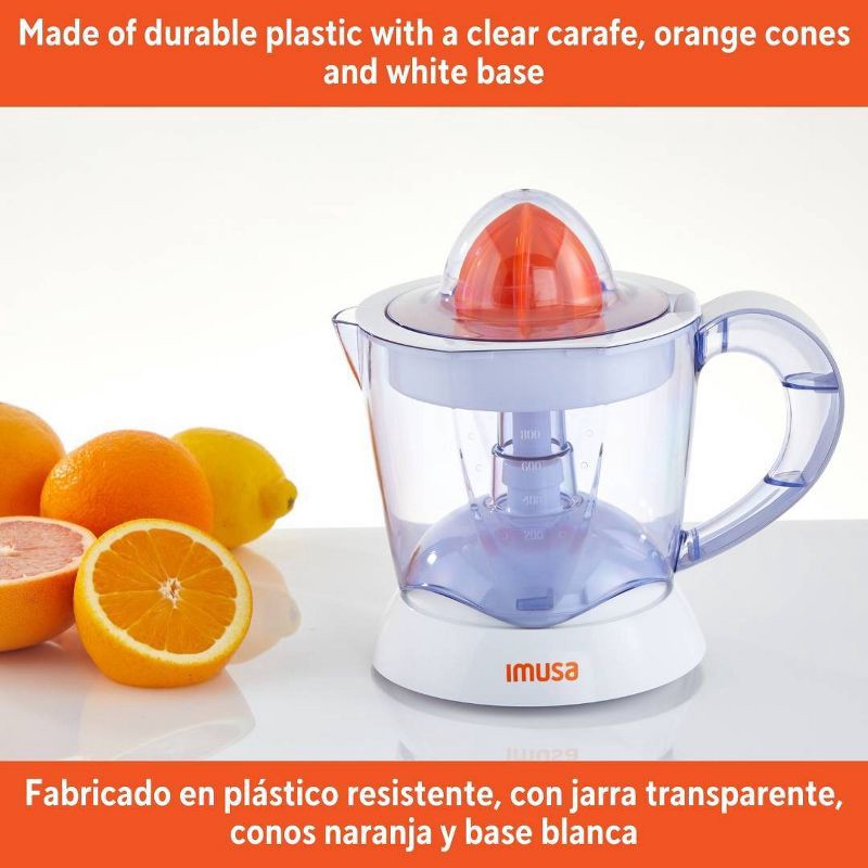 slide 7 of 7, IMUSA 34oz Electric Citrus Juicer, 25 Watts - White: Lemon Juice Maker, Plastic, 90-Day Warranty, 2.3 lbs, No Speeds, 34 oz